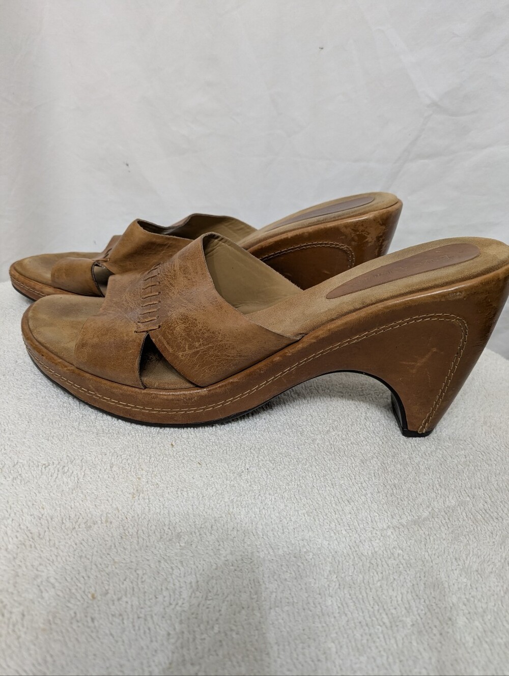 Enzo Angiolini Brown Leather Heeled Mules Sandals Women 10 Y2K